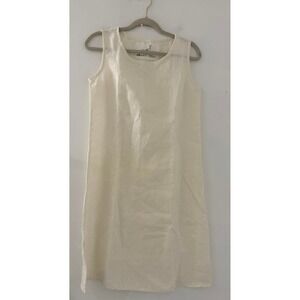 not PERFECT LINEN Cream 100% Linen Sleeveless Shift Dress Small Bohemian